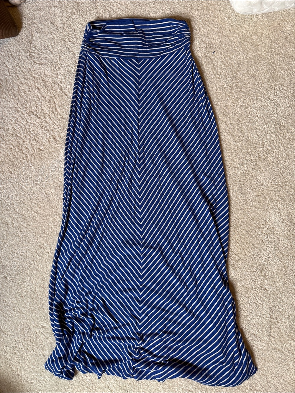 Merona Navy and White Striped Fold-Over Maxi Skirt